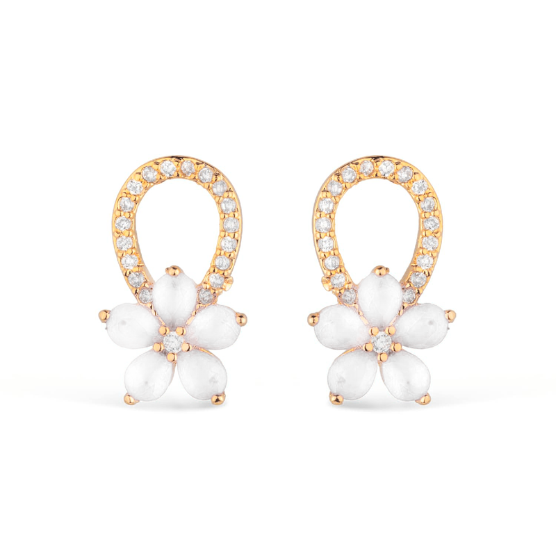 Brinco Dourado de Flor com Zirconia e Cristal Davyma