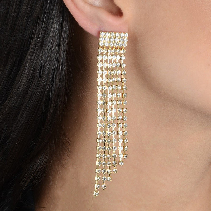 Brinco Dourado de Luxo com 123 Pedras de Strass Davyma