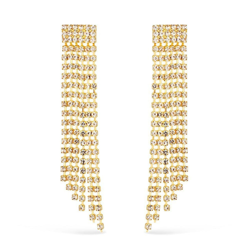 Brinco Dourado de Luxo com 123 Pedras de Strass Davyma