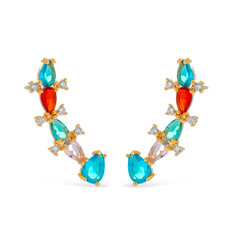 Brinco Dourado Ear Cuff Colorido Davyma