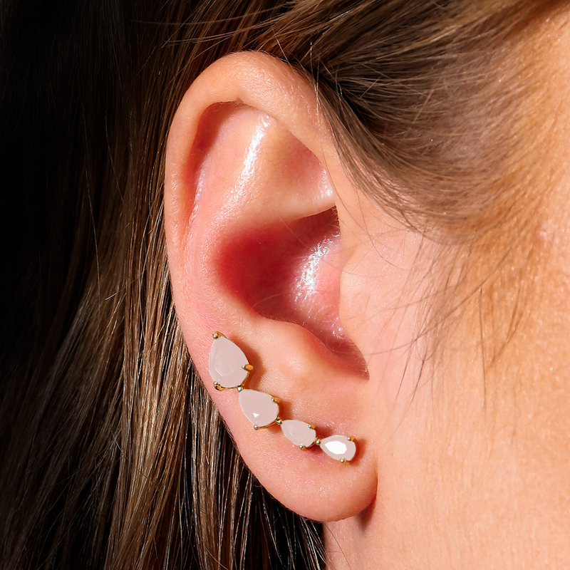 Brinco Dourado Ear Cuff Cristal Gota Davyma