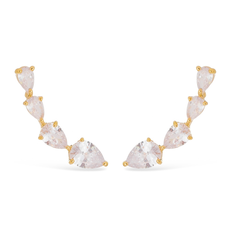Brinco Dourado Ear Cuff Cristal Gota Davyma