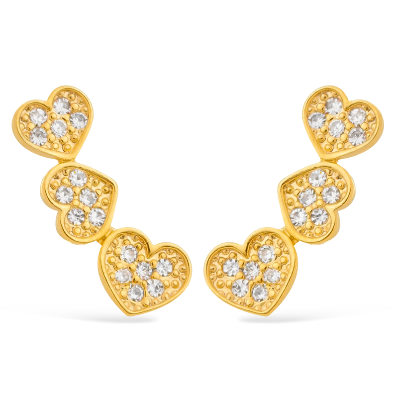 Brinco Dourado Ear Cuff de Coração com Zircônia Davyma