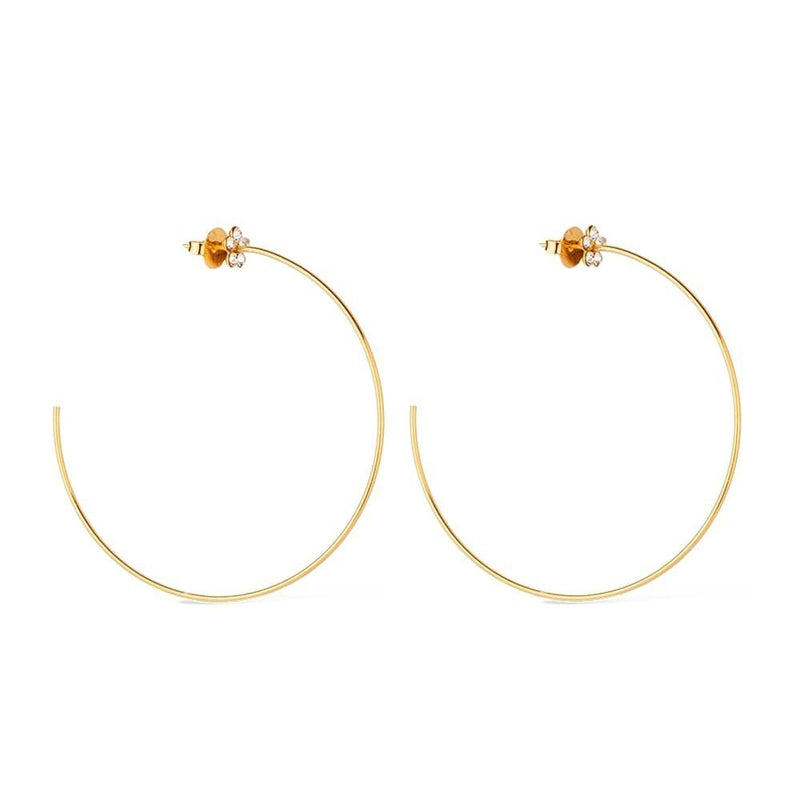 Brinco Dourado Grande de Argola com Detalhe de Flor em Strass Davyma