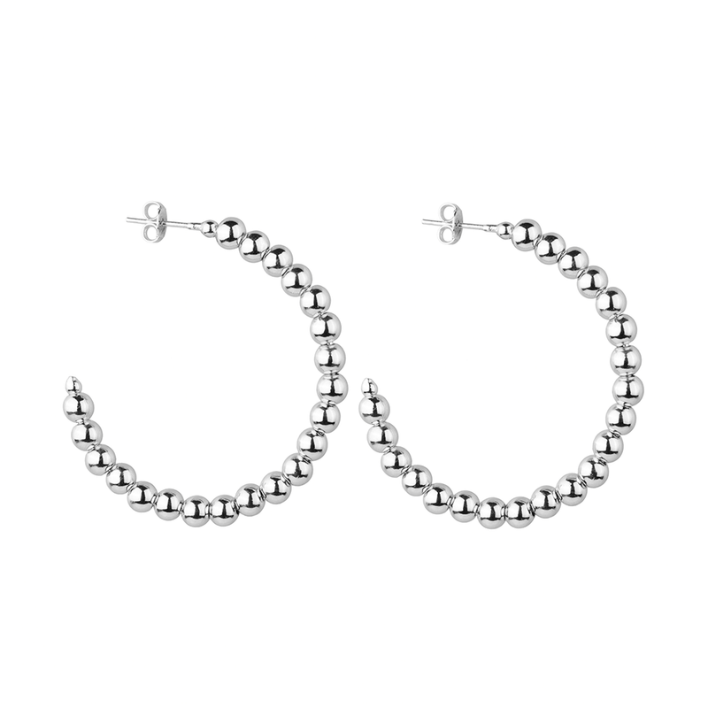 Brinco Prateado de Argola Cravejado de Bolas Davyma