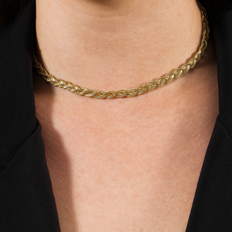 Colar Dourado Chocker Trançada Davyma