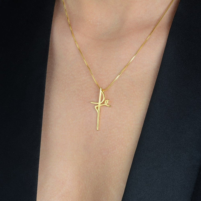 Colar Dourado de Cruz Fé Davyma