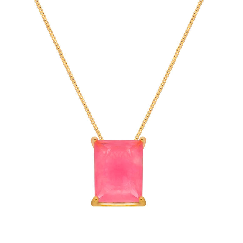 Colar Dourado de Pedra Retangular Rosa Davyma