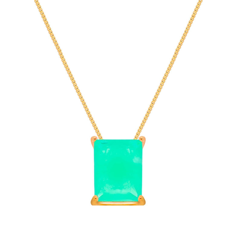 Colar Dourado de Pedra Retangular Verde Davyma