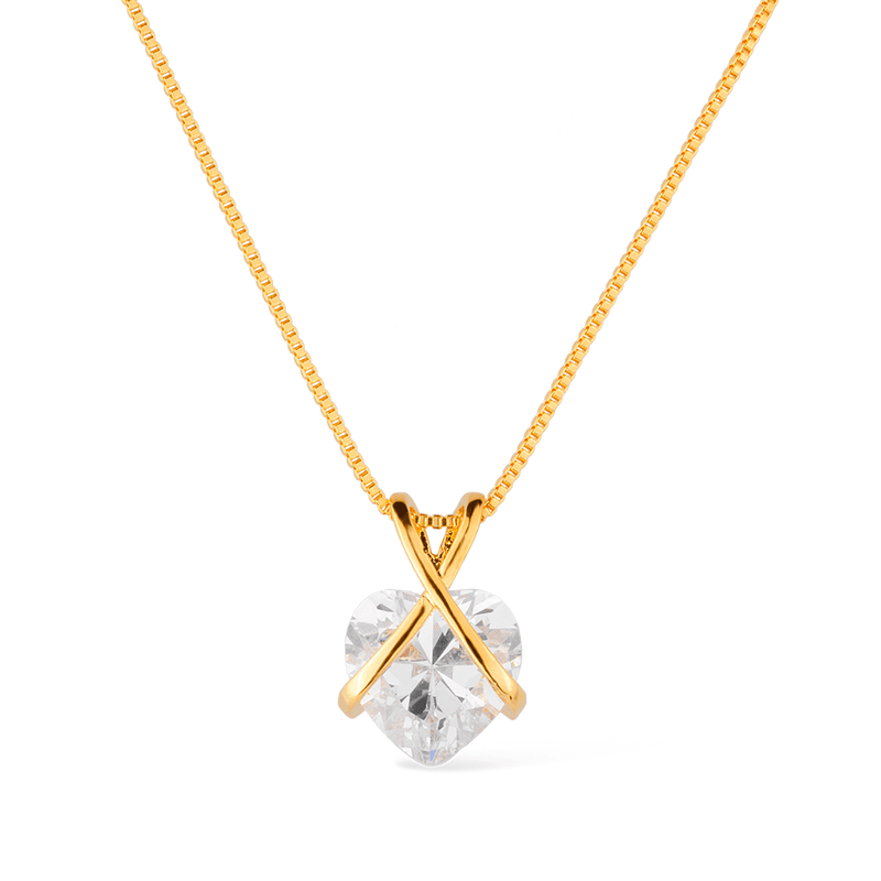 Colar Dourado de Zircônia em Formato de Coração Davyma