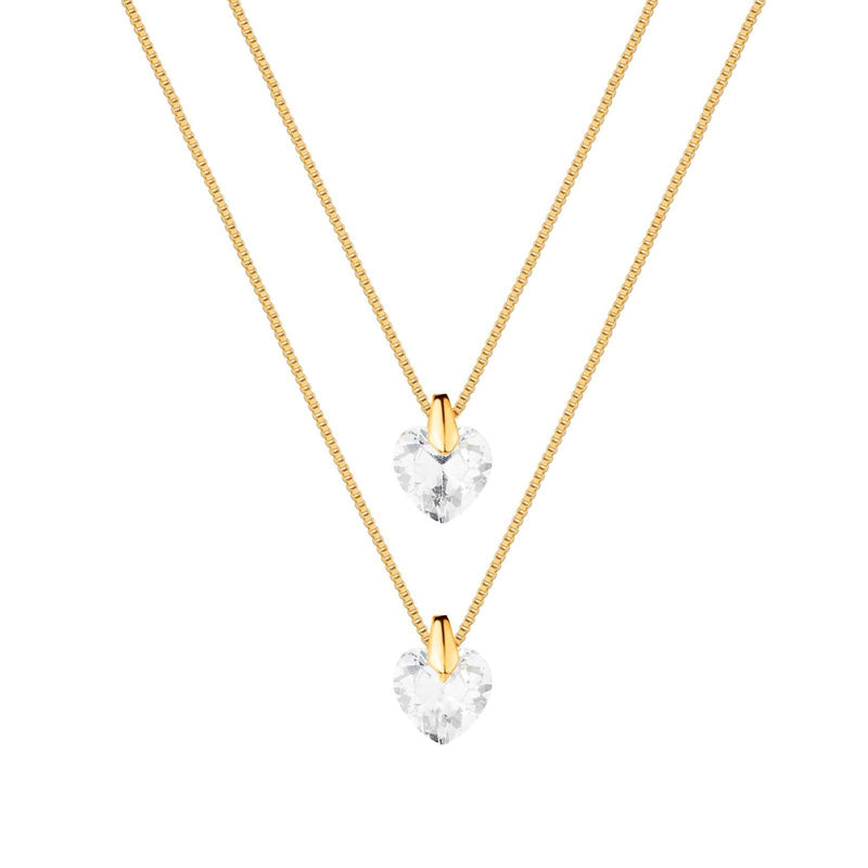 Colar Dourado Duplo de Coração em Cristal Davyma