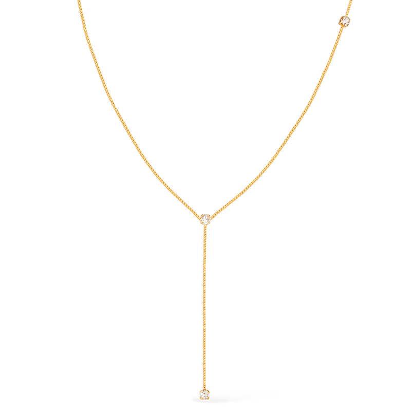 Colar Dourado Gravatinha com Pontos de Luz em Zircônia Davyma
