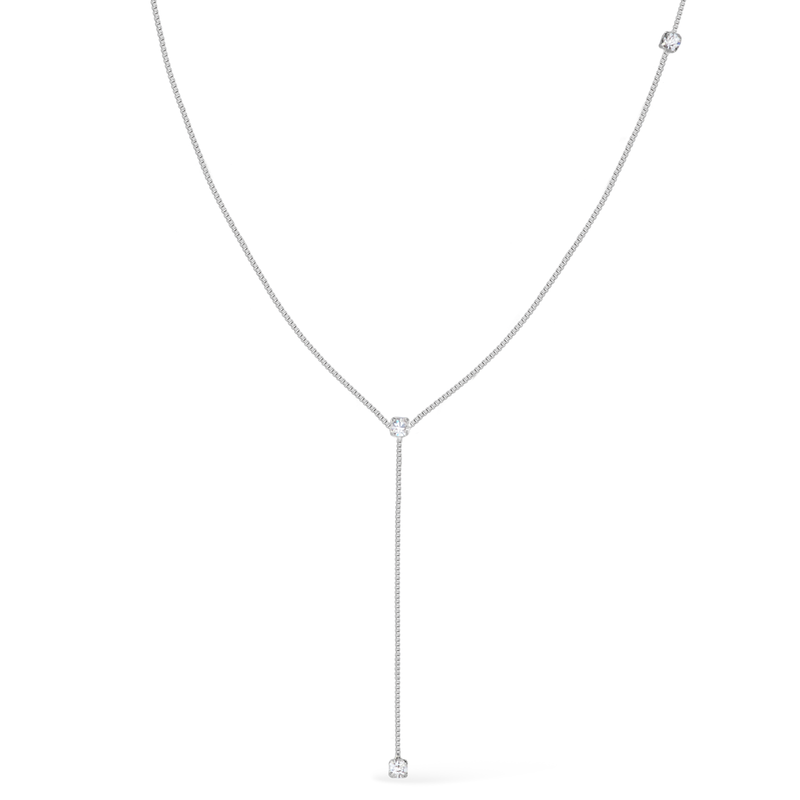 Colar Prateado Gravatinha com Pontos de Luz Davyma
