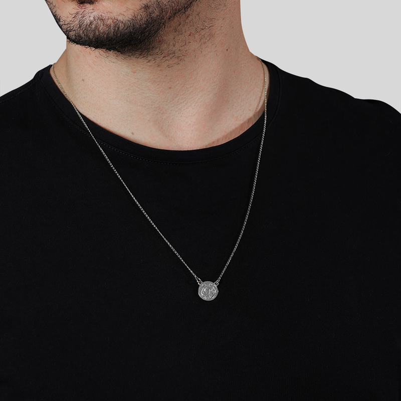 Escapulário Prateado Masculino Redondo São Jorge Davyma