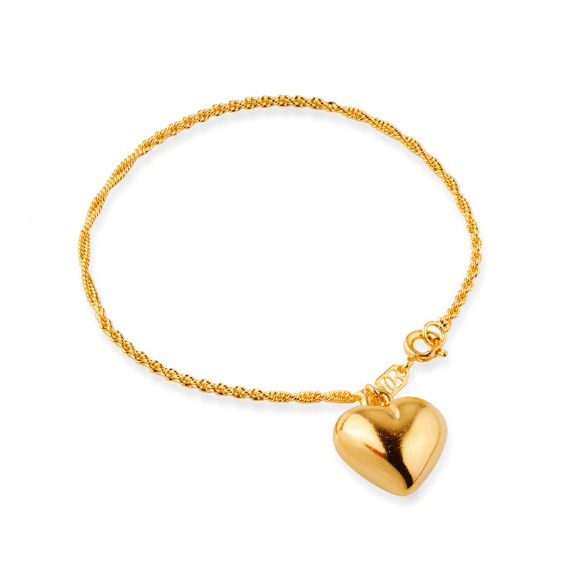 Pulseira Dourada de Cordão Baiano com Coração Davyma