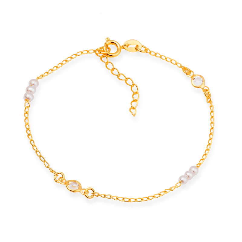Pulseira Dourada de Pérolas com Ponto de Luz Davyma